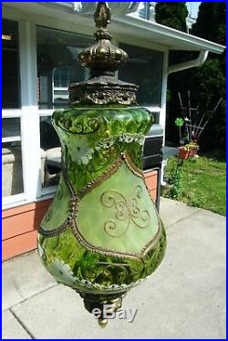 Vintage L&l Wmc Retro Large Ornate Glass Swag Hanging Lamp Light