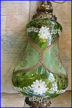 Vintage L&l Wmc Retro Large Ornate Glass Swag Hanging Lamp Light