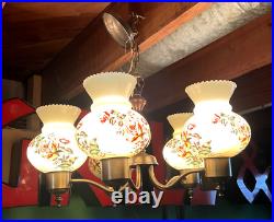 Vintage Lamp Mid Century Modern Swag Hanging Stainglasss Huricane Shades MCM