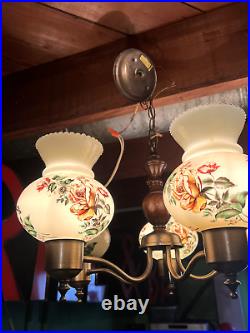 Vintage Lamp Mid Century Modern Swag Hanging Stainglasss Huricane Shades MCM