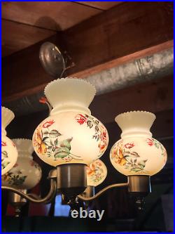 Vintage Lamp Mid Century Modern Swag Hanging Stainglasss Huricane Shades MCM