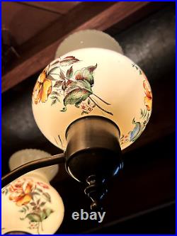 Vintage Lamp Mid Century Modern Swag Hanging Stainglasss Huricane Shades MCM