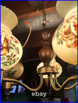Vintage Lamp Mid Century Modern Swag Hanging Stainglasss Huricane Shades MCM