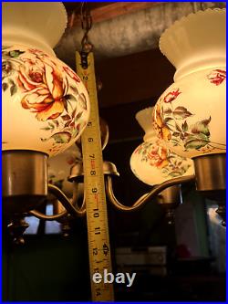 Vintage Lamp Mid Century Modern Swag Hanging Stainglasss Huricane Shades MCM