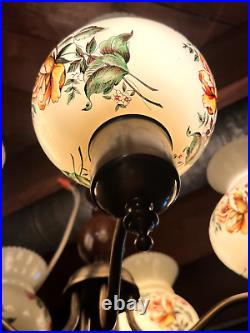 Vintage Lamp Mid Century Modern Swag Hanging Stainglasss Huricane Shades MCM