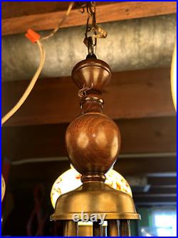 Vintage Lamp Mid Century Modern Swag Hanging Stainglasss Huricane Shades MCM