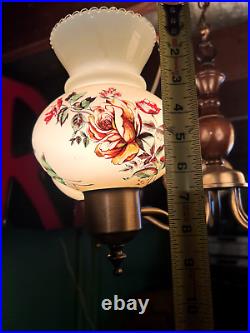 Vintage Lamp Mid Century Modern Swag Hanging Stainglasss Huricane Shades MCM