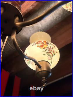 Vintage Lamp Mid Century Modern Swag Hanging Stainglasss Huricane Shades MCM