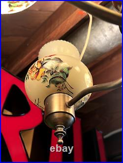 Vintage Lamp Mid Century Modern Swag Hanging Stainglasss Huricane Shades MCM
