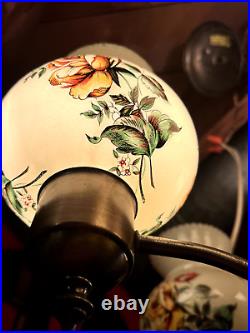 Vintage Lamp Mid Century Modern Swag Hanging Stainglasss Huricane Shades MCM