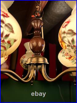 Vintage Lamp Mid Century Modern Swag Hanging Stainglasss Huricane Shades MCM