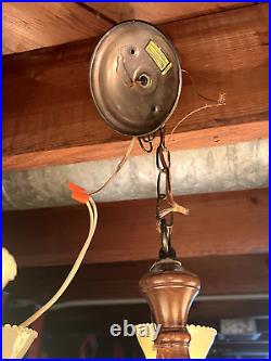 Vintage Lamp Mid Century Modern Swag Hanging Stainglasss Huricane Shades MCM