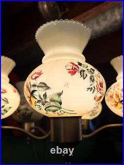 Vintage Lamp Mid Century Modern Swag Hanging Stainglasss Huricane Shades MCM