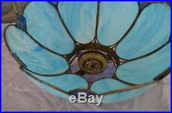 Vintage Lamp Shade for Hanging Light Blue Slag Glass Shade Tiffany Style