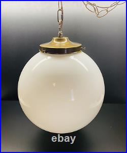Vintage Large 14 Diameter Round Milk Glass Globe Hanging Swag Lamp