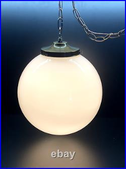 Vintage Large 14 Diameter Round Milk Glass Globe Hanging Swag Lamp
