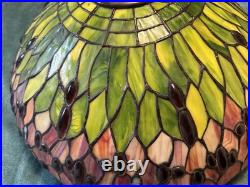 Vintage Large 22 Dragon Fly Tiffany Style Stained Glass Hanging Swag Lamp