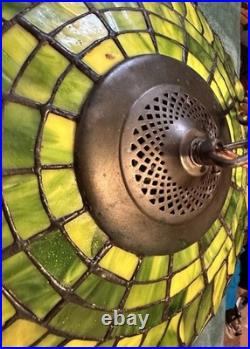 Vintage Large 22 Dragon Fly Tiffany Style Stained Glass Hanging Swag Lamp