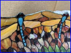Vintage Large 22 Dragon Fly Tiffany Style Stained Glass Hanging Swag Lamp