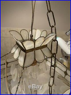 Vintage Large 5' 6 Capiz Shell Hanging Rectangular Lamp