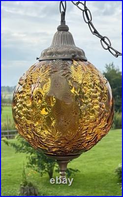Vintage Large Amber Thumbprint Grape Harvest Globe Swag Lamp