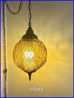 Vintage Large Amber Thumbprint Grape Harvest Globe Swag Lamp