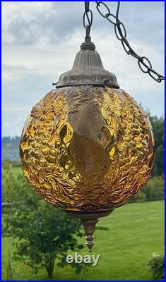 Vintage Large Amber Thumbprint Grape Harvest Globe Swag Lamp