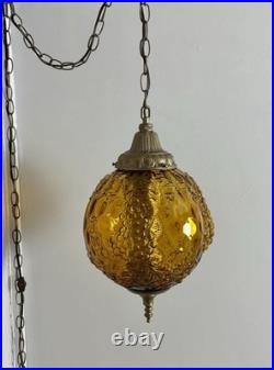 Vintage Large Amber Thumbprint Grape Harvest Globe Swag Lamp