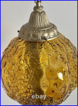 Vintage Large Amber Thumbprint Grape Harvest Globe Swag Lamp