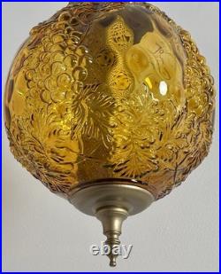 Vintage Large Amber Thumbprint Grape Harvest Globe Swag Lamp