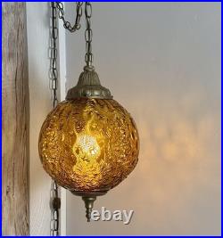 Vintage Large Amber Thumbprint Grape Harvest Globe Swag Lamp