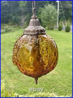 Vintage Large Amber Thumbprint Grape Harvest Globe Swag Lamp