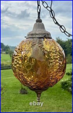 Vintage Large Amber Thumbprint Grape Harvest Globe Swag Lamp