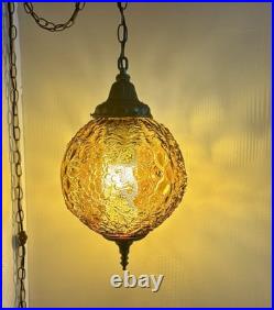Vintage Large Amber Thumbprint Grape Harvest Globe Swag Lamp