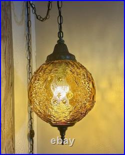 Vintage Large Amber Thumbprint Grape Harvest Globe Swag Lamp
