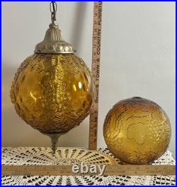 Vintage Large Amber Thumbprint Grape Harvest Globe Swag Lamp