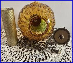 Vintage Large Amber Thumbprint Grape Harvest Globe Swag Lamp