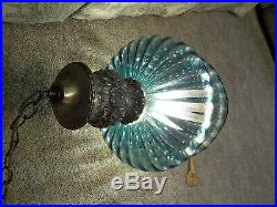 Vintage Large Beautiful Blue Glass Hanging Swag Lamp Light