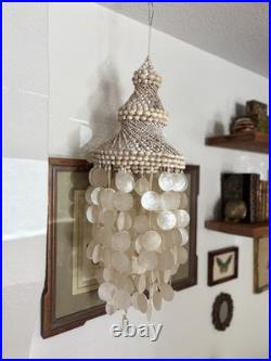 Vintage Large Capiz Shell Chandelier with Swag and Boho Style No Light