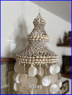 Vintage Large Capiz Shell Chandelier with Swag and Boho Style No Light