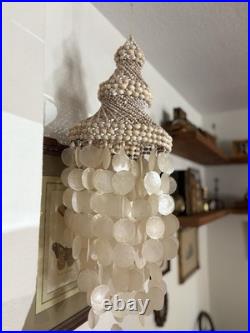Vintage Large Capiz Shell Chandelier with Swag and Boho Style No Light