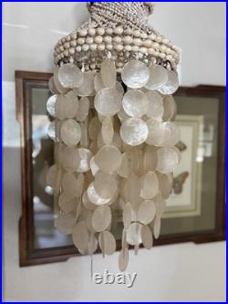 Vintage Large Capiz Shell Chandelier with Swag and Boho Style No Light