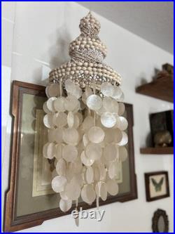 Vintage Large Capiz Shell Chandelier with Swag and Boho Style No Light