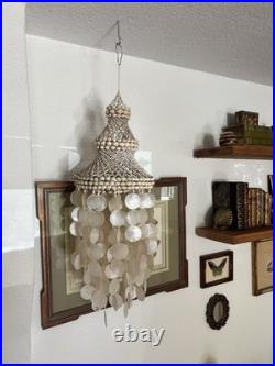 Vintage Large Capiz Shell Chandelier with Swag and Boho Style No Light