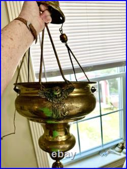 Vintage Large Church Sanctuary Brass Hanging Lamp-Untested