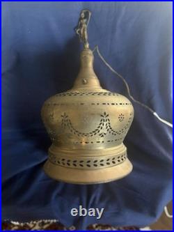 Vintage Large Cut Out Brass Ceiling Hanging Swag Pendant Lamp