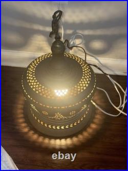 Vintage Large Cut Out Brass Ceiling Hanging Swag Pendant Lamp