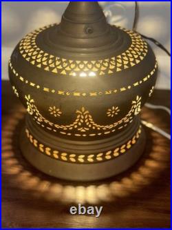 Vintage Large Cut Out Brass Ceiling Hanging Swag Pendant Lamp