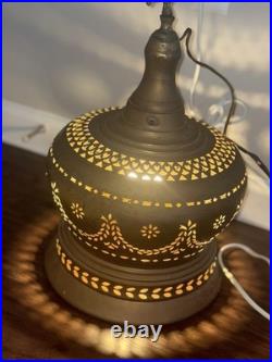 Vintage Large Cut Out Brass Ceiling Hanging Swag Pendant Lamp