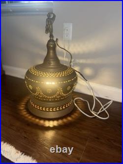 Vintage Large Cut Out Brass Ceiling Hanging Swag Pendant Lamp